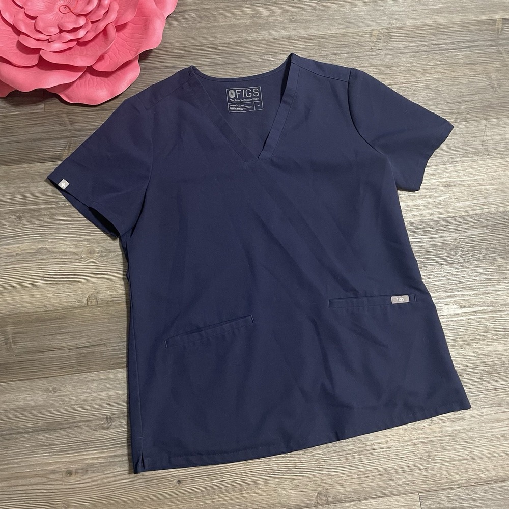 FIGS Technical Collection Womens M Casma Three Pocket V Neck Navy Blue Scrub Top